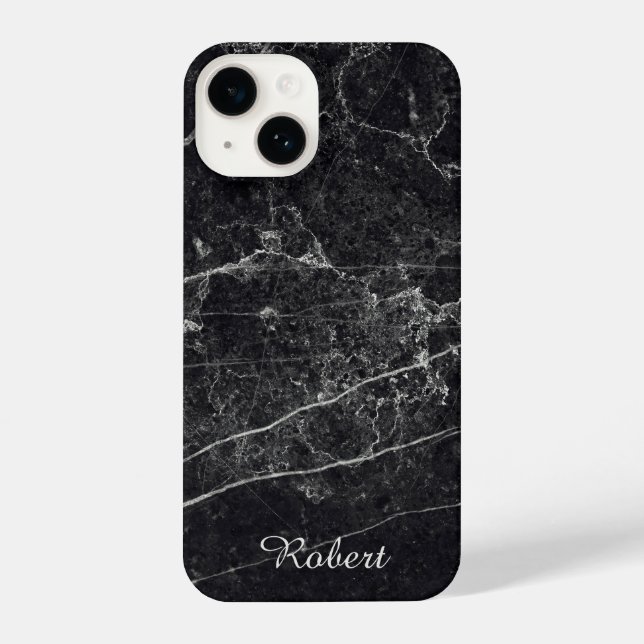 Funda Para iPhone Monograma de textura de mármol negro (Reverso )
