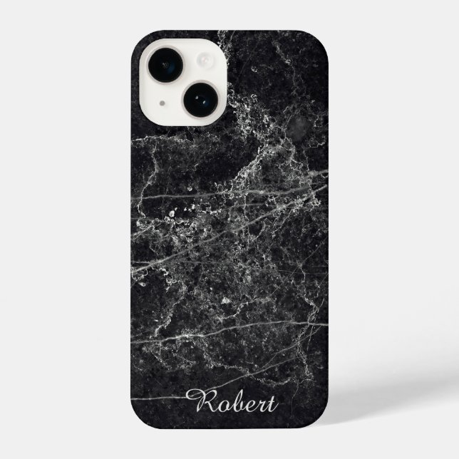 Funda Para iPhone Monograma de textura de mármol negro (Reverso )