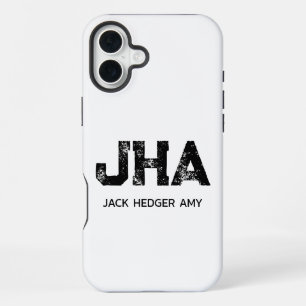 FUNDA PARA iPhone 16 PLUS MONOGRAMA DE TRES LETRAS NEGRO MINIMALISTA NOMBRE