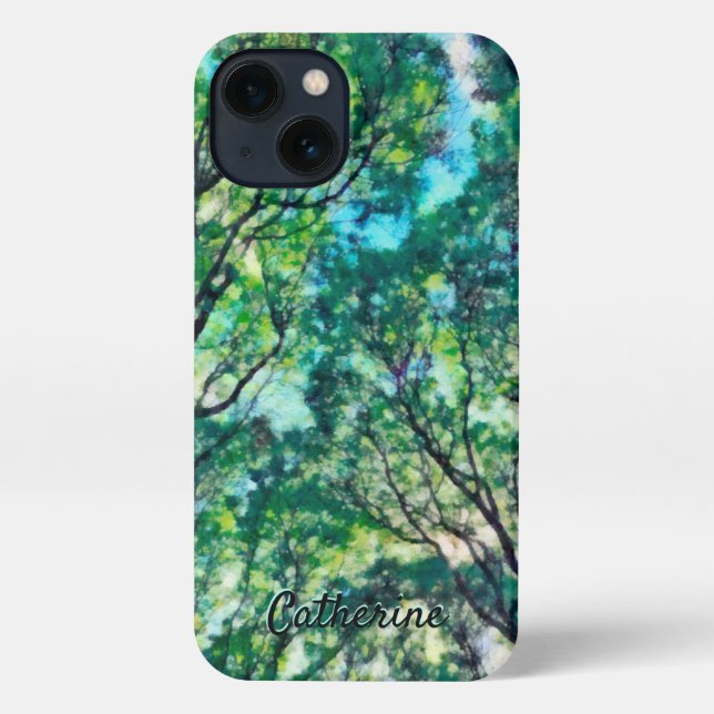 Funda Para iPhone Monograma del bosque verde acuático (Reverso )