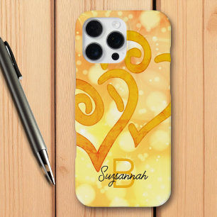 Funda Para iPhone 16 Pro Max Monograma del corazón vinculado al oro de fondo bo