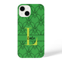 Monograma del patrón de corazón verde y Personaliz
