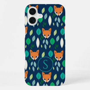 Funda Para iPhone 16 Plus Monograma del patrón de hoja de bosque de la cara