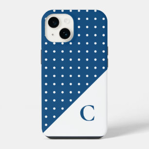 Funda Para iPhone 14 Monograma del patrón de punto de polka azul
