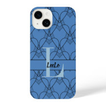 Monograma del patrón del corazón azul y Personaliz