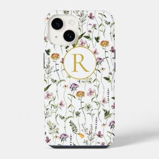 Funda Para iPhone 14 Monograma del patrón del jardín de flores silvestr