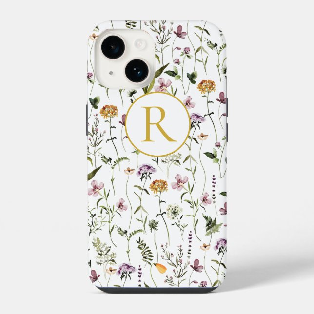 Funda Para iPhone Monograma del patrón del jardín de flores silvestr (Reverso )