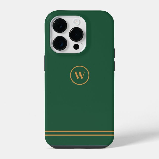Funda Para iPhone Monograma del Personalizado de Moda verde clásico (Reverso )