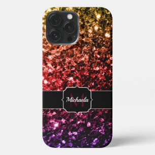 Funda Para iPhone 13 Pro Max Monograma del purpurina con destellos de arcoiris