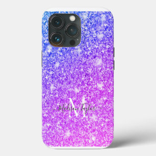 Funda Para iPhone 13 Pro Monograma del Purpurina morado y rosado Girona