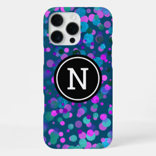 Funda Para iPhone 16 Pro Max Monograma destellos azul morado confeti en azul tu