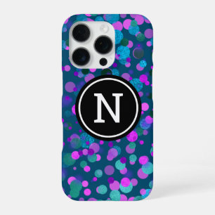Funda Para iPhone 16 Pro Monograma destellos azul morado confeti puntos en 