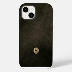 Funda Para iPhone 14 Monograma Dorado Bruñido Negro Moderno