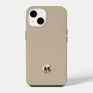 Funda Para iPhone 14 Monograma dorado cepillado beige simple