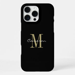 Funda Para iPhone 16 Pro Max Monograma dorado inicial y nombre personalizado