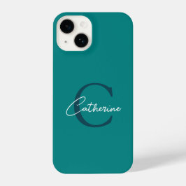 Funda Para iPhone 14 Monograma elegante de escritura Verde azulada Mini