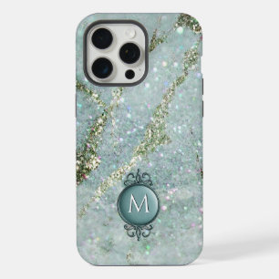 Monograma elegante de menta y brillo dorado