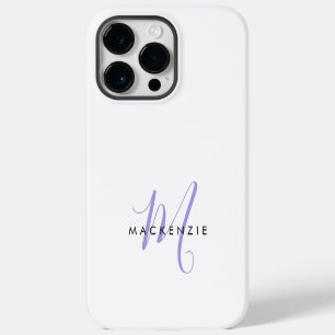 Funda Para iPhone 14 Pro Max Monograma elegante moderno en blanco y lavanda en