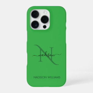 Funda Para iPhone 16 Pro Monograma elegante personalizado verde