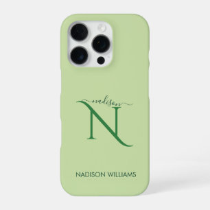 Funda Para iPhone 16 Pro Monograma elegante personalizado verde claro