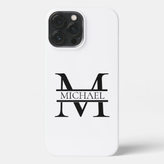 Funda Para iPhone 13 Pro Max Monograma elegante personalizado y nombre blanco