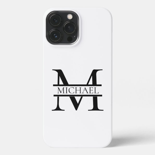 Funda Para iPhone Monograma elegante personalizado y nombre blanco (Reverso )