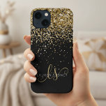 Monograma elegante Purpurina Glam Gold<br><div class="desc">Estuche Glam Gold Purpurina Elegant Monograma para iPhone. Personaliza fácilmente este diseño de moda de estuche de teléfono de moda con un elegante purpurina brillante de oro sobre un fondo negro. El diseño incluye su monograma manuscrito con giros de bonito y nombre.</div>