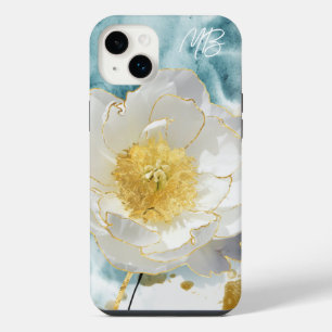 Funda Para iPhone 14 Plus Monograma Elegante Simple Flor Blanca Acuarela