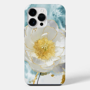 Funda Para iPhone 14 Pro Max Monograma Elegante Simple Flor Blanca Acuarela