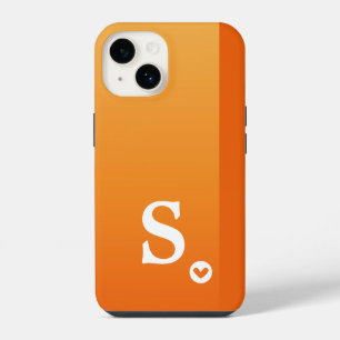 Funda Para iPhone 14 Monograma Femenina Corazón Naranja Simple Moderno