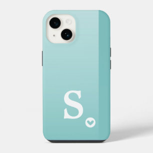 Funda Para iPhone 14 Monograma Femenina Corazón Verde Menta Simple Mode