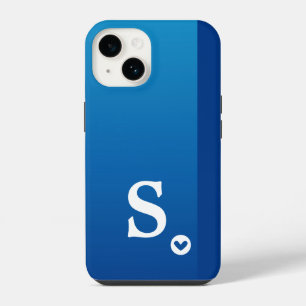 Funda Para iPhone 14 Monograma Femenino Corazón Azul Simple Moderno Chi