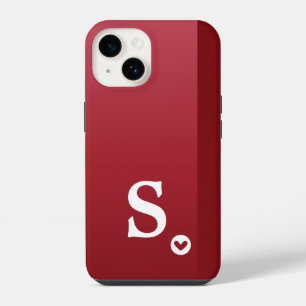 Funda Para iPhone 14 Monograma Femenino Corazón Rojo Simple Moderno Chi
