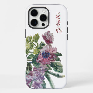 Funda Para iPhone 16 Pro Max Monograma floral acuarela blanco color de rosa ver