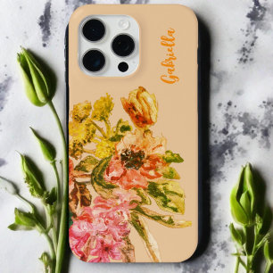 Monograma floral acuarela boho rosa melocotón