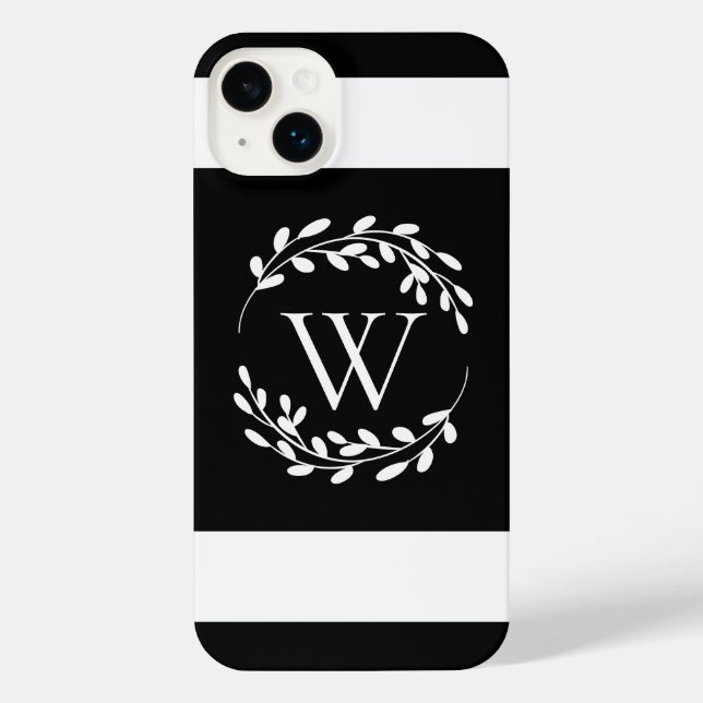 Funda Para iPhone Monograma floral blanco y negro (Reverso )