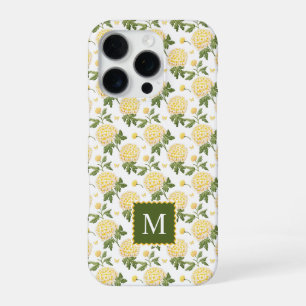 Funda Para iPhone 16 Pro Monograma Floral de Hidrangea Amarilla Elegante