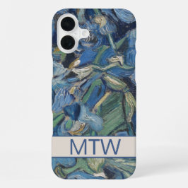 Funda Para iPhone 16 Plus Monograma floral de irisis púrpura vintage