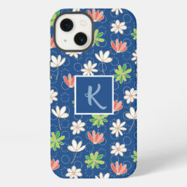 Monograma floral de lunares azules