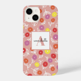 Funda Para iPhone 14 Monograma floral de primavera de Peach