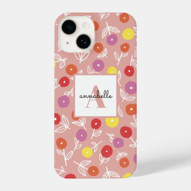 Funda Para iPhone Monograma floral de primavera de Peach (Reverso )