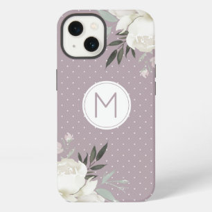 Monograma Floral de Rosa Blanca con Lunares Morado