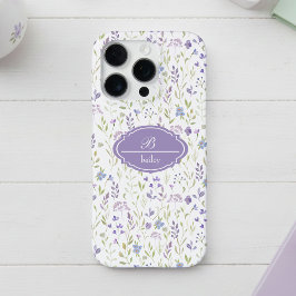 Funda Para iPhone 16 Pro Monograma Floral Personalizada Púrpura