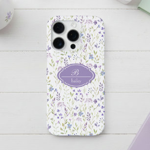 Funda Para iPhone 16 Pro Monograma Floral Personalizada Púrpura