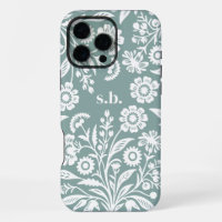 Monograma Floral Retro Wildflower Dusty Teal
