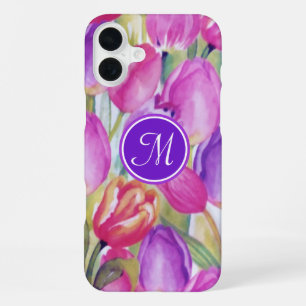 Funda Para iPhone 16 Plus Monograma Floral rosa