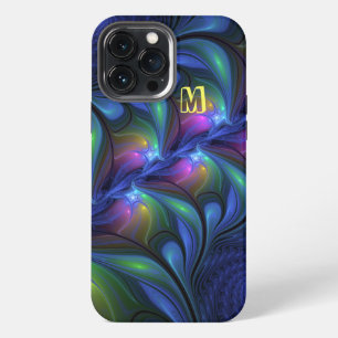Funda Para iPhone 13 Pro Max Monograma Fractal Abstracto Colorido Azul Rosa Ver