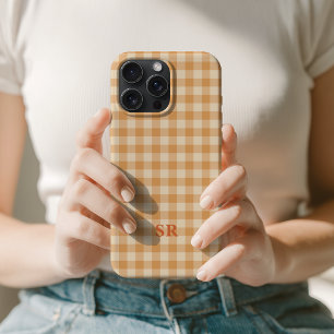 Monograma Futuro Sra Esposa Inicial Gingham Naranj
