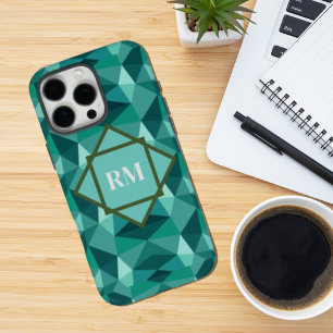 Funda Para iPhone 16 Pro Max Monograma geométrico de polígono turquesa moderno