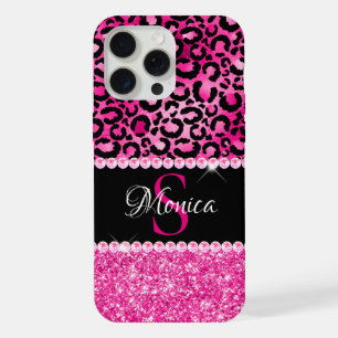 Monograma Glam de Lunares de Leopardo Negro y Rosa